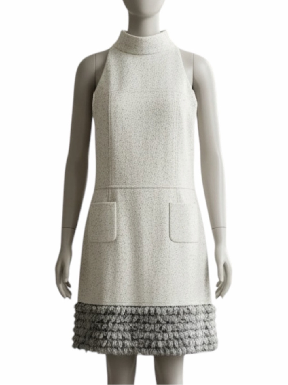 Authentic Chanel Sleeveless oatmeal wool fur trimmed dress size 40